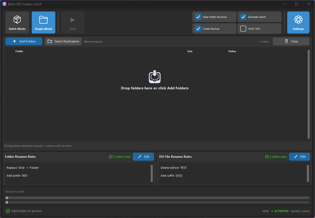 Batch ISO Creator single mode for folder to ISO